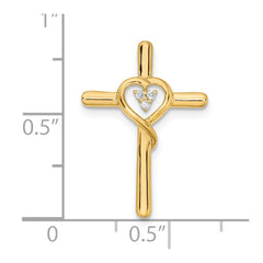 14k Polished Cross with Heart Diamond Chain Slide