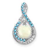 14k White Gold Blue Topaz/Opal & Diamond Chain Slide
