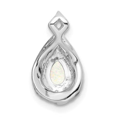 14k White Gold Polished Pear Opal & Diamond Chain Slide