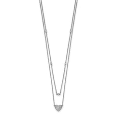 14k White Gold 1/5 carat Pave Diamond Double Strand Heart 18 inch Necklace
