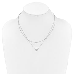 14k White Gold 1/5 carat Pave Diamond Double Strand Heart 18 inch Necklace