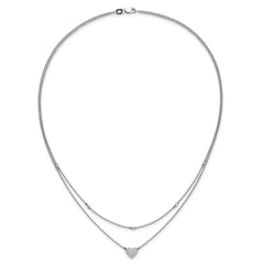 14k White Gold 1/5 carat Pave Diamond Double Strand Heart 18 inch Necklace