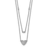 14k White Gold 1/5 carat Pave Diamond Double Strand Heart 18 inch Necklace