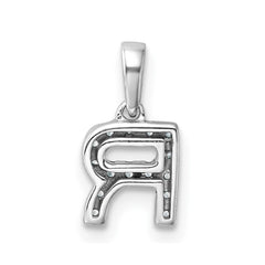 14K White Gold Diamond Letter R Initial with Bail Pendant