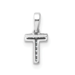 14K White Gold Diamond Letter T Initial with Bail Pendant