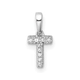 14K White Gold Diamond Letter T Initial with Bail Pendant