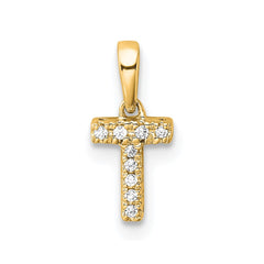 14K Diamond Letter T Initial with Bail Pendant