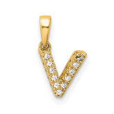 14K Diamond Letter V Initial with Bail Pendant