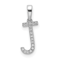 14K White Gold Diamond Letter J Initial Pendant - 5