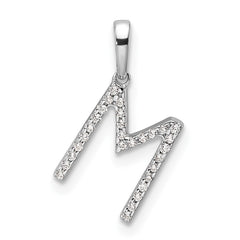 14K White Gold Diamond Letter M Initial Pendant - 5