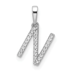 14K White Gold Diamond Letter N Initial Pendant - 3