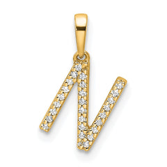 14K Diamond Letter N Initial Pendant - 2
