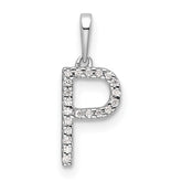 14K White Gold Diamond Letter P Initial Pendant - 2