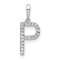14K White Gold Diamond Letter P Initial Pendant - 2