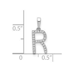 14K White Gold Diamond Letter R Initial Pendant - 3