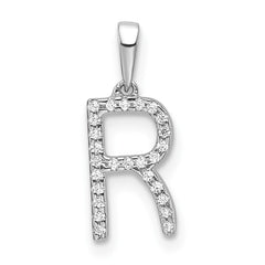 14K White Gold Diamond Letter R Initial Pendant - 3