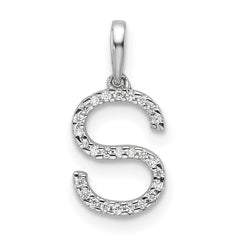 14K White Gold Diamond Letter S Initial Pendant - 5