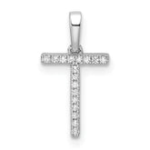 14K White Gold Diamond Letter T Initial Pendant - 5