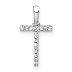 14K White Gold Diamond Letter T Initial Pendant - 5