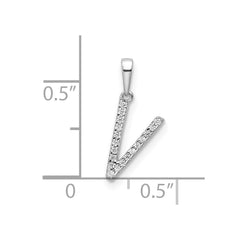 14K White Gold Diamond Letter V Initial Pendant - 5