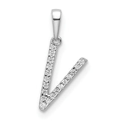 14K White Gold Diamond Letter V Initial Pendant - 5