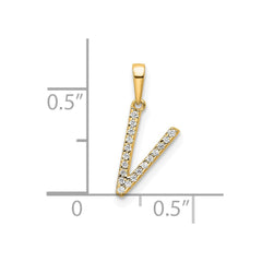 14K Diamond Letter V Initial Pendant - 3