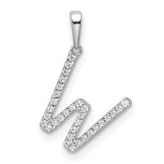 14K White Gold Diamond Letter W Initial Pendant - 5