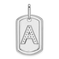 14K White Gold Diamond Initial A Dog Tag Charm
