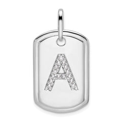 14K White Gold Diamond Initial A Dog Tag Charm