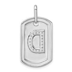 14K White Gold Diamond Initial D Dog Tag Charm