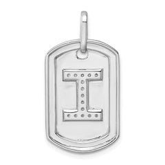 14K White Gold Diamond Initial I Dog Tag Charm