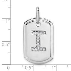 14K White Gold Diamond Initial I Dog Tag Charm