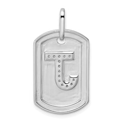 14K White Gold Diamond Initial J Dog Tag Charm