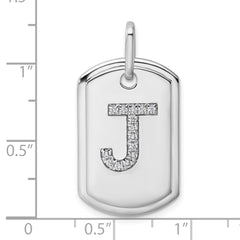14K White Gold Diamond Initial J Dog Tag Charm