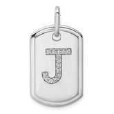14K White Gold Diamond Initial J Dog Tag Charm