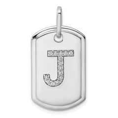 14K White Gold Diamond Initial J Dog Tag Charm