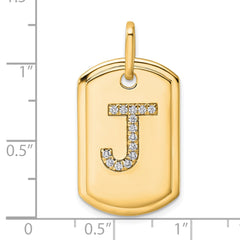 14K Diamond Initial J Dog Tag Charm