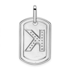 14K White Gold Diamond Initial K Dog Tag Charm