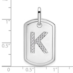 14K White Gold Diamond Initial K Dog Tag Charm