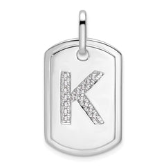 14K White Gold Diamond Initial K Dog Tag Charm