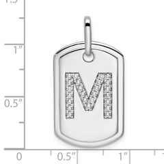 14K White Gold Diamond Gold Initial M Dog Tag Charm