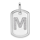 14K White Gold Diamond Gold Initial M Dog Tag Charm