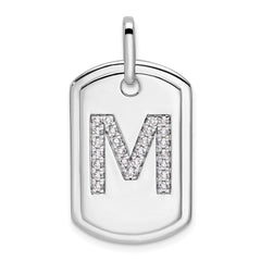 14K White Gold Diamond Gold Initial M Dog Tag Charm