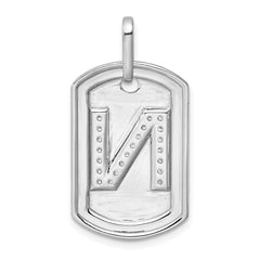 14K White Gold Diamond Initial N Dog Tag Charm