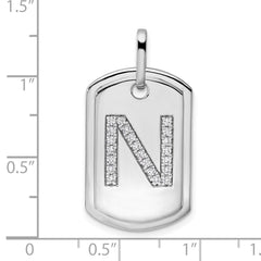 14K White Gold Diamond Initial N Dog Tag Charm