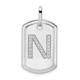 14K White Gold Diamond Initial N Dog Tag Charm