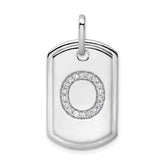 14K White Gold Diamond Initial O Dog Tag Charm
