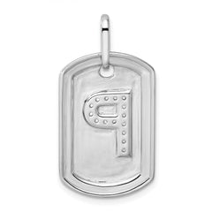 14K White Gold Diamond Initial P Dog Tag Charm