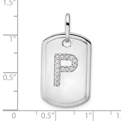 14K White Gold Diamond Initial P Dog Tag Charm