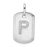 14K White Gold Diamond Initial P Dog Tag Charm